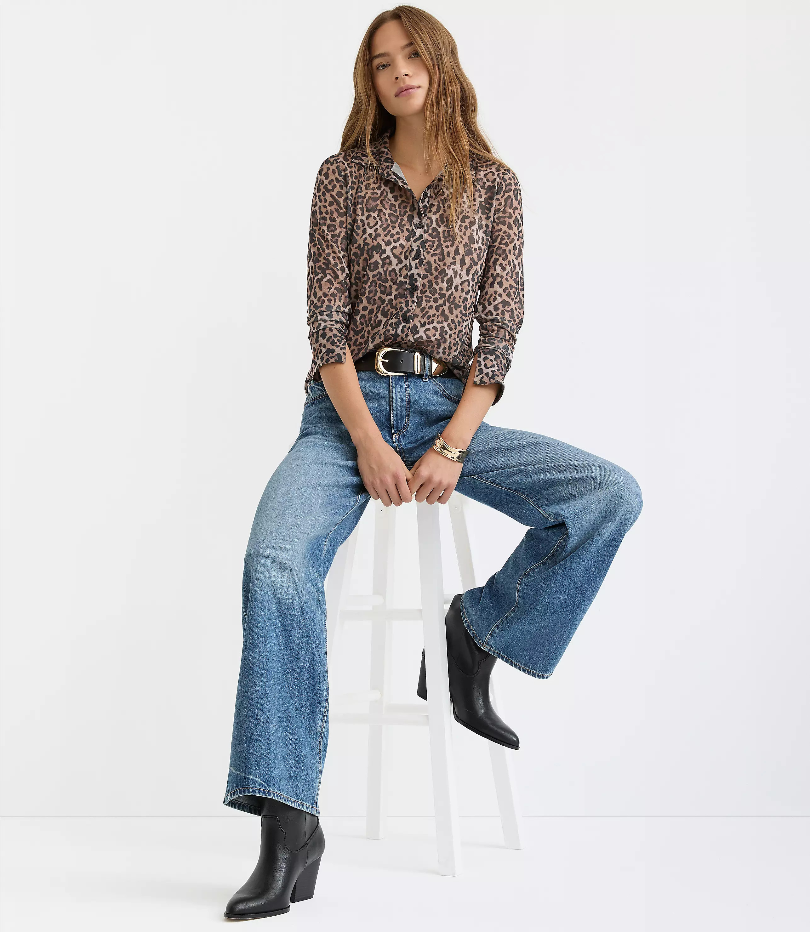 Leopard Print Mesh Shirt | LOFT