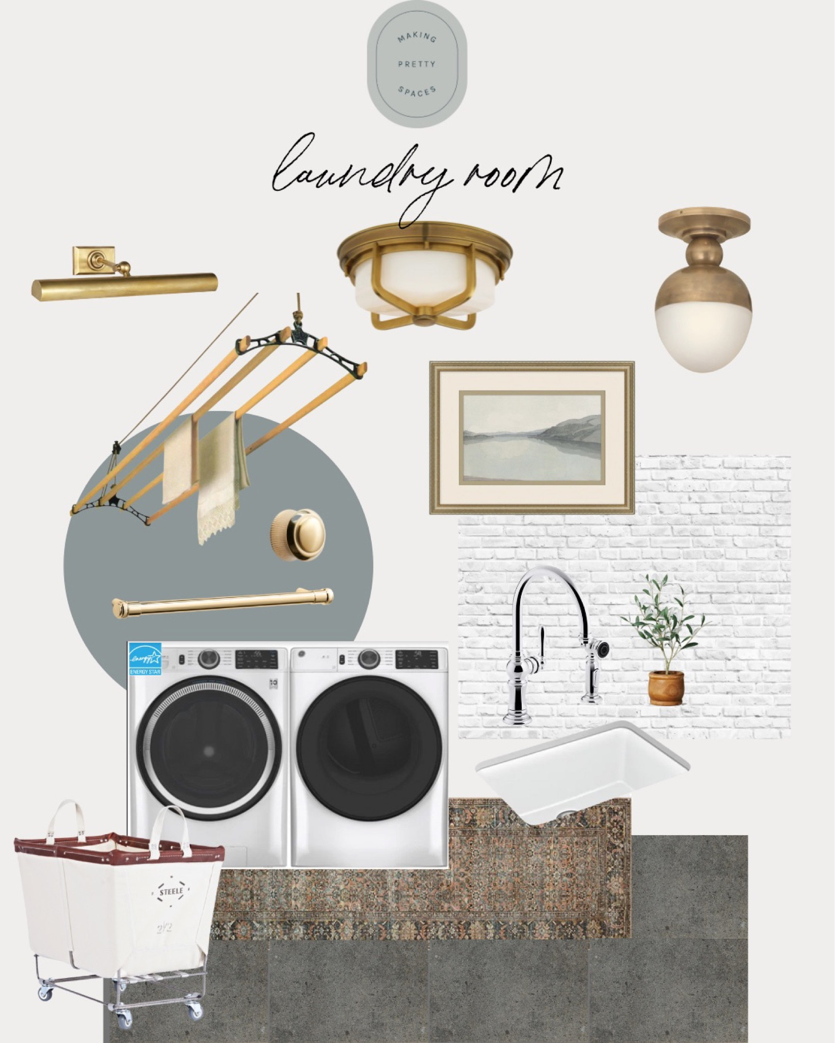 Shop my laundry room moodboard! Rejuvenation, laundry cart, McGee & Co, runner, entry, mud room, laundry, gold hardware, Kohler

#LTKstyletip #LTKhome #LTKfamily