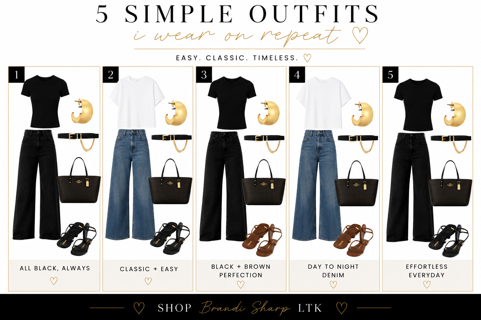 ✨ The outfit formula I keep reaching for. If you're building a timeless wardrobe, these are the pieces I wear on repeat. A great pair of wide-leg jeans, a fitted black tee, simple gold accessories, and a classic tote never go out of style.

Perfect for work outfits, teacher outfits, business casual, workwear, and effortless summer outfits over 40. These capsule wardrobe staples make getting dressed so much easier.

Everything is linked in my LTK. 🖤

#LTKStyle #WorkOutfits #TeacherOutfits #BusinessCasual #Workwear #SummerOutfits #Over40Style #CapsuleWardrobe #WardrobeBasics #ClassicStyle #EverydayStyle #MinimalStyle #WideLegJeans #BlackTee #FashionOver40

#LTKootd #LTKOver40 #LTKWorkwear