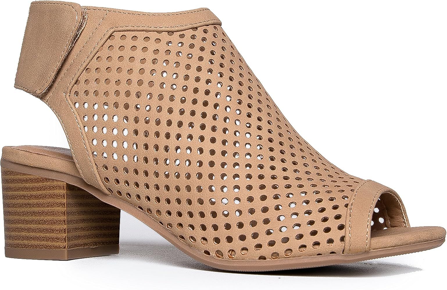 Maddie Booties for Women - Peep Toe Low Block Heel Hook & Loop Strap | Amazon (US)