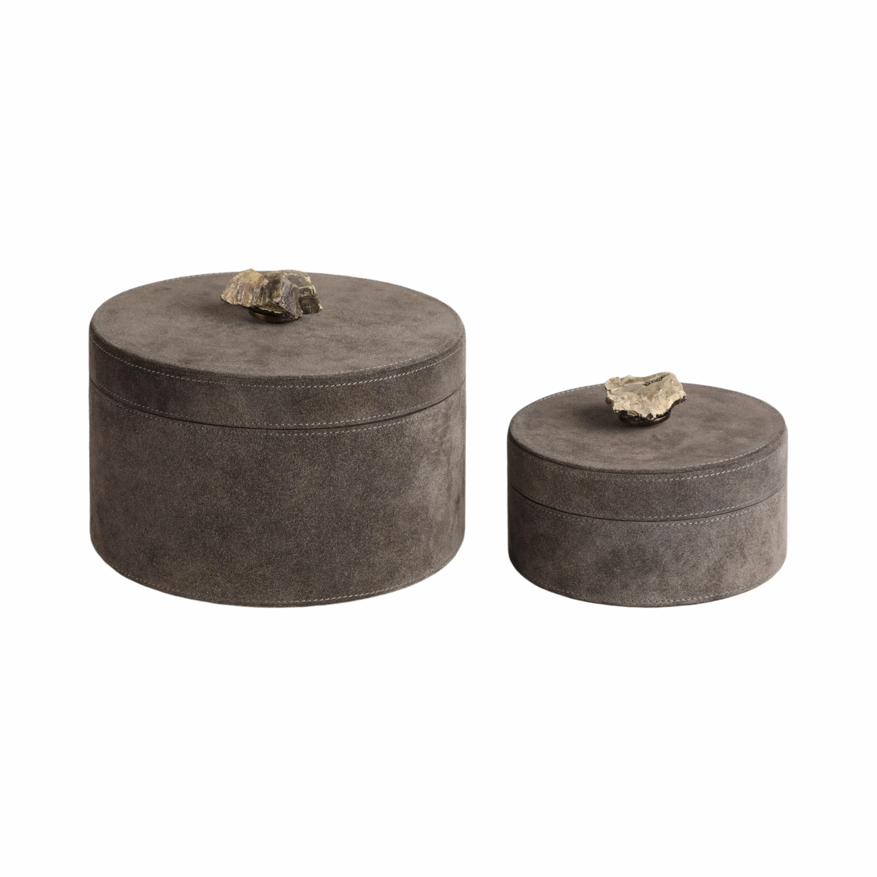 2-Pieces Ambrose Suede Boxes With Stone Knob, Gray | Wayfair North America