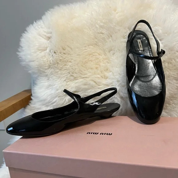 Patent black miu miu flats in size 37 | Poshmark