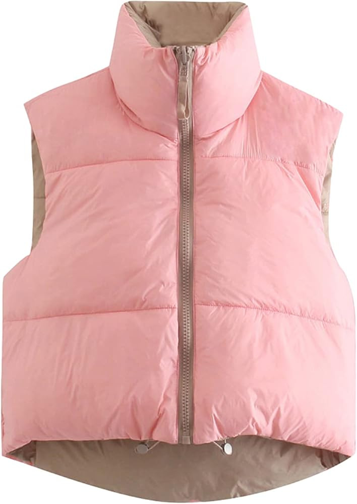 FindThy Women's Quilted Padded Vest Drawstring Full-Zip Cropped Puffer Vest Waistcoat | Amazon (US)