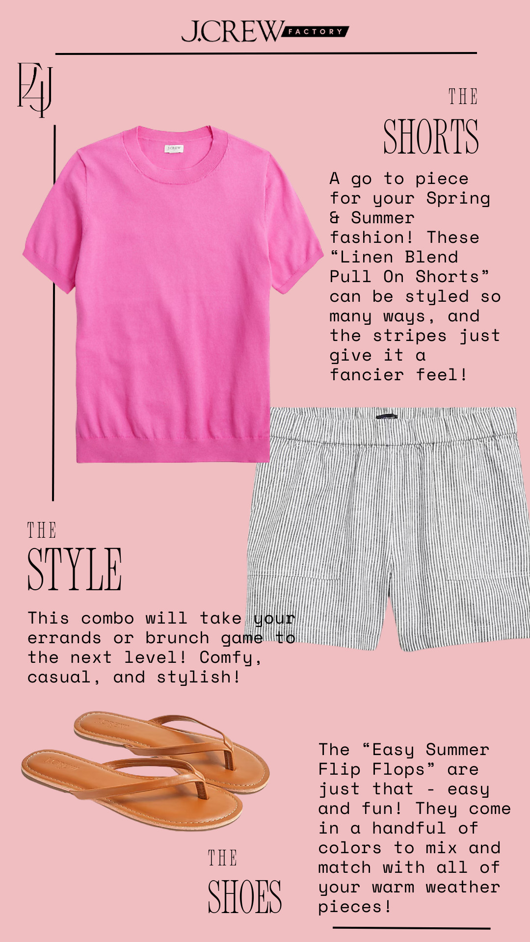 Adding a pop of color with a neutral short and shoe is a great way to brighten up your look, and make a fashion statement. Currently on sale with an additional 15% off using code "Family15" when you sign-up.

Fit4Janine, J.Crew Factory, Spring Outfits, Shorts, Sweaters, Flip Flops, Sandals 

 #LTKSeasonal #LTKSaleAlert #LTKStyleTip