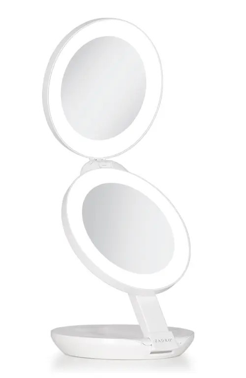 Zadro Lighted Travel Mirror with Magnification & Folding-to-Compact in White at Nordstrom, Size Small | Nordstrom