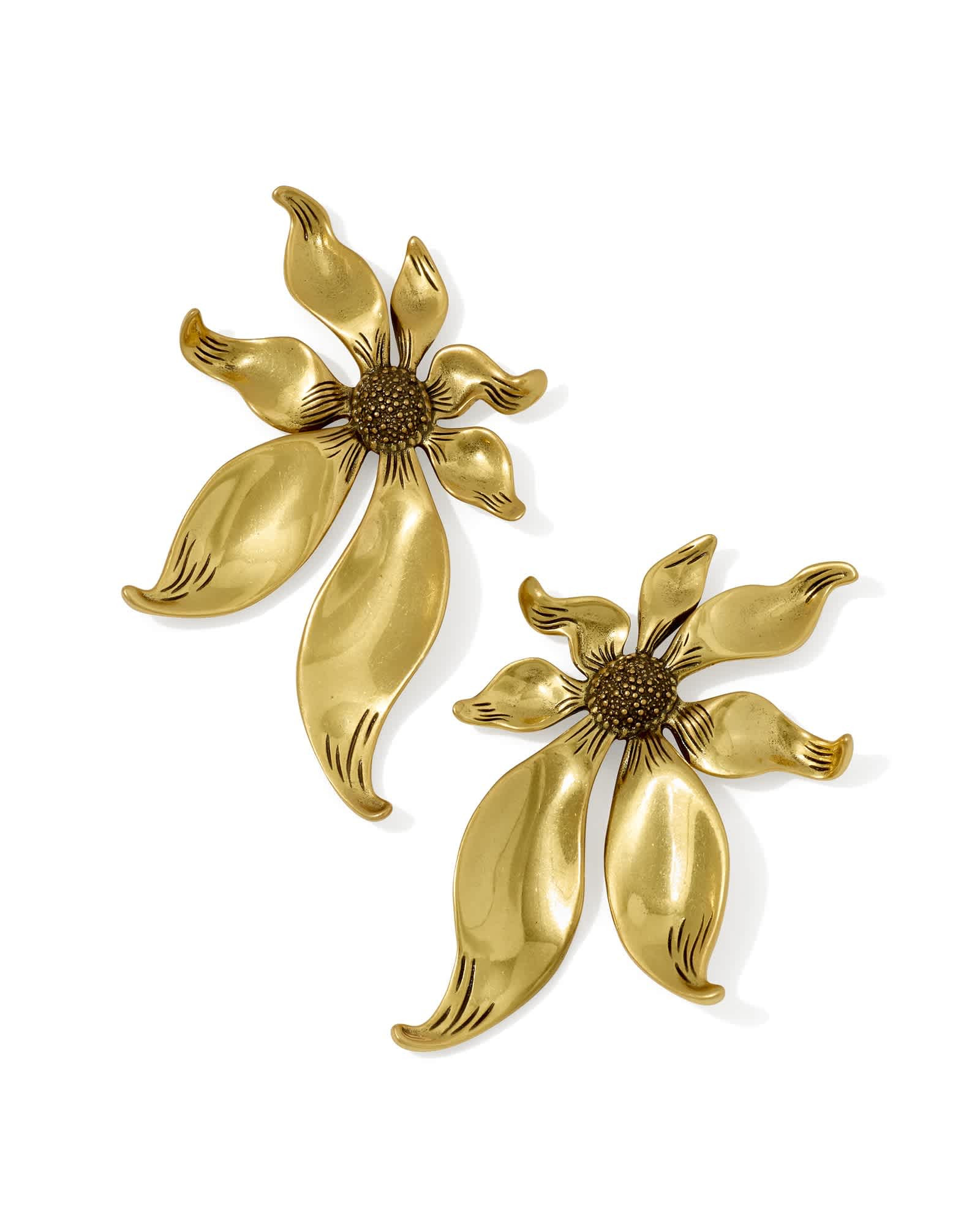 Kendra Scott Anya Flower Vintage Gold Statement Earrings | Metal | Kendra Scott