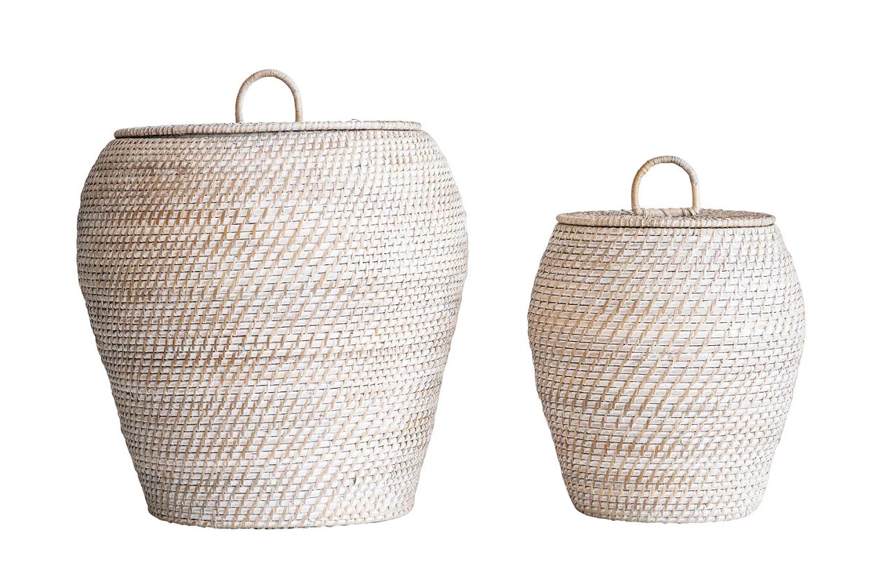Whitewashed Rattan Baskets with Lids (Set of 2 Sizes) | Ashley Homestore
