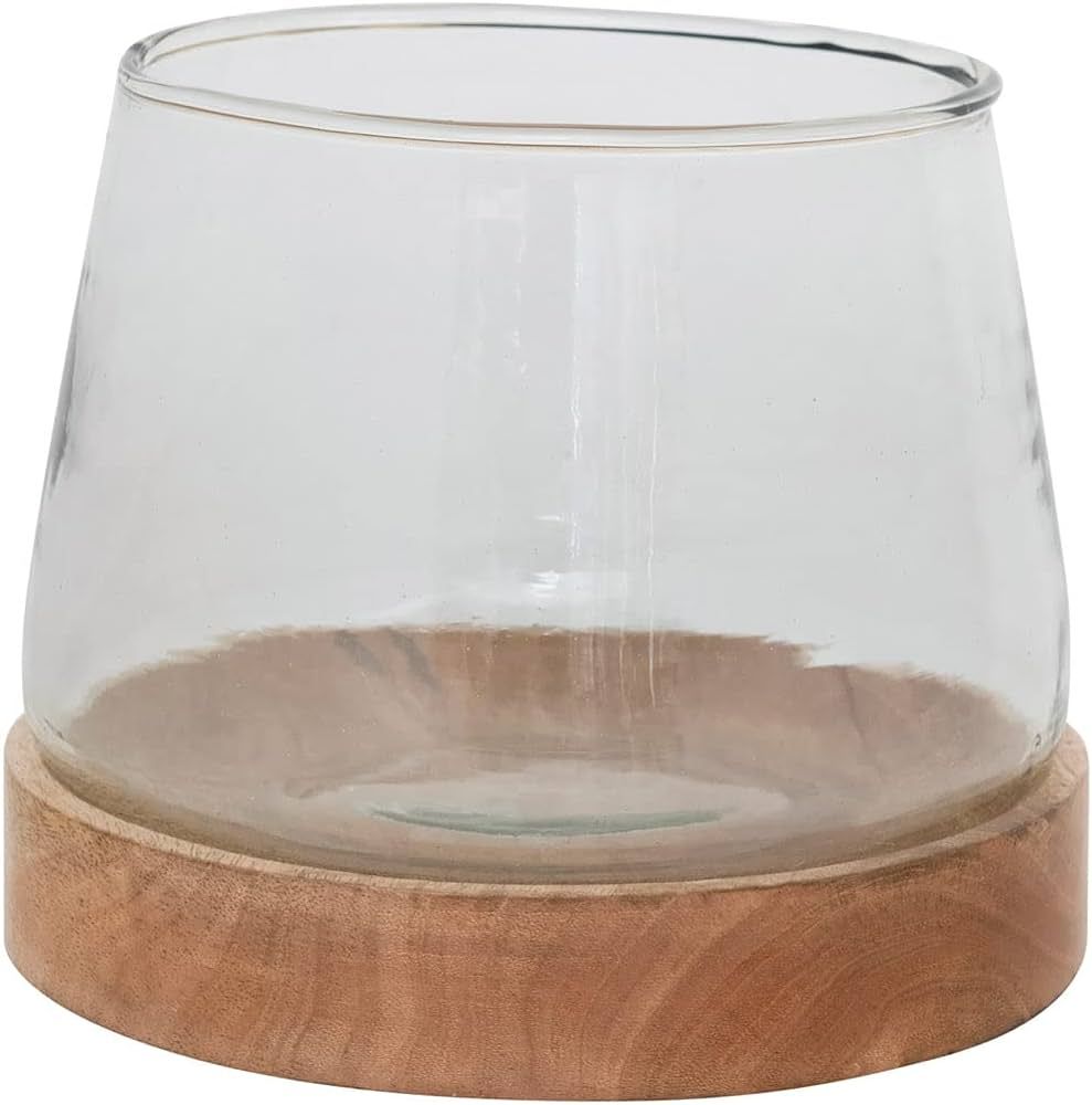 Bloomingville Glass Hurricane Mango Wood Base Vase, 7" | Amazon (US)
