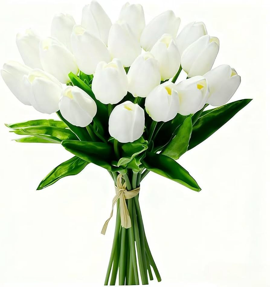20Pcs Fake Tulips Artificial Flowers Real Touch 13.5" PU Faux Flowers Tulip Stems for Wedding Spr... | Amazon (US)