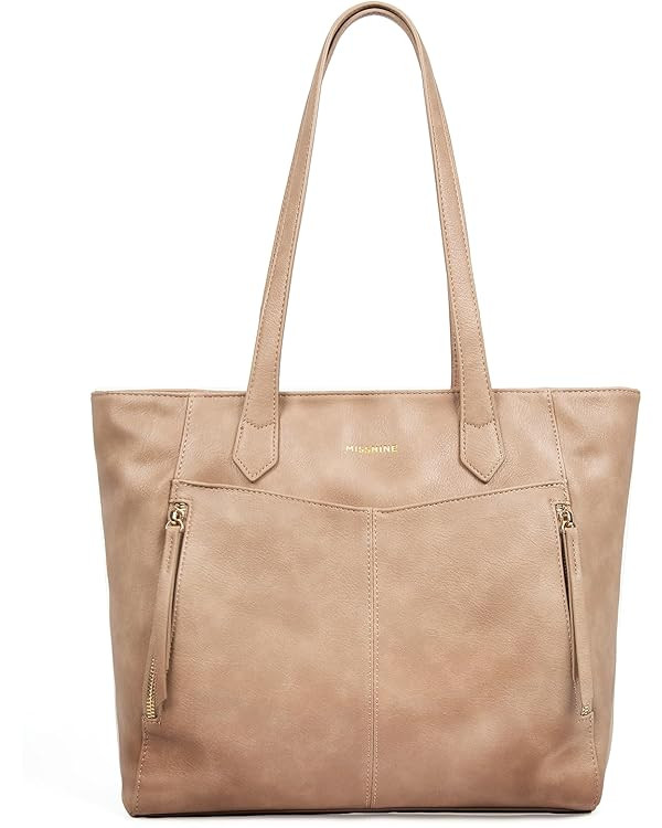 Missnine Tote Bag for Women with Zipper, Leather Purse and Handbags, Ladies Top-handle Shoulder B... | Amazon (US)