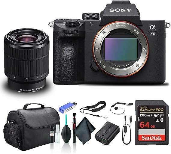 Sony Alpha a7 III Mirrorless Camera with 28-70mm Lens ILCE7M3K/B with Bag, 64GB Card, Card Reader... | Amazon (US)
