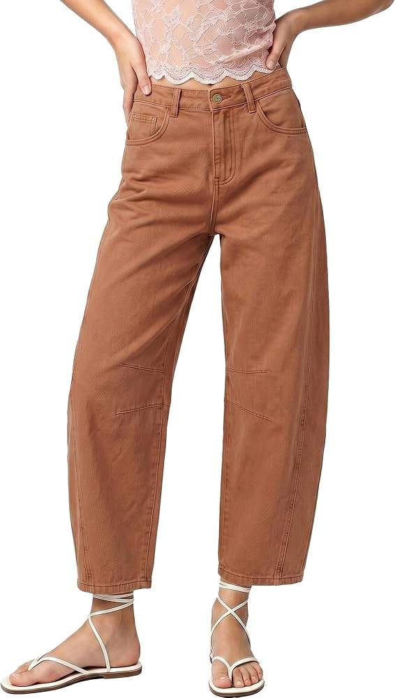 GRAPENT Barrel Jeans for Women Trendy High Waisted Wide Leg Baggy Cropped Relax Fit Stretch Denim... | Amazon (US)