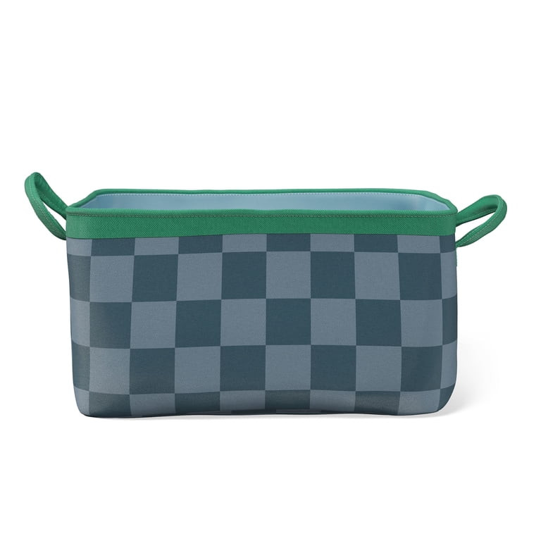 Mainstays Kids Medium Blue Checkered Canvas Printed Storage Basket with Handles | Walmart (US)