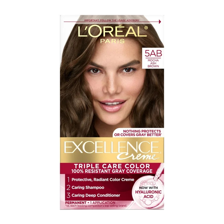L'Oreal Paris Excellence Creme Permanent Hair Color, Triple Care, 5AB Mocha Ashe Brown, 1 kit | Walmart (US)