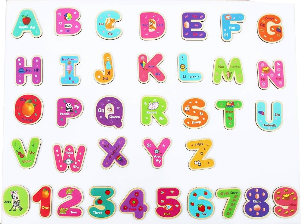 Wooden Magnetic Letters and Numbers - Fridge Magnets for Kids- Alphabet Letter and Number Magnets for Children- ABC and Spelling Learning Toys- Stocking Fillers Stuffers for Kids | Amazon (US)
