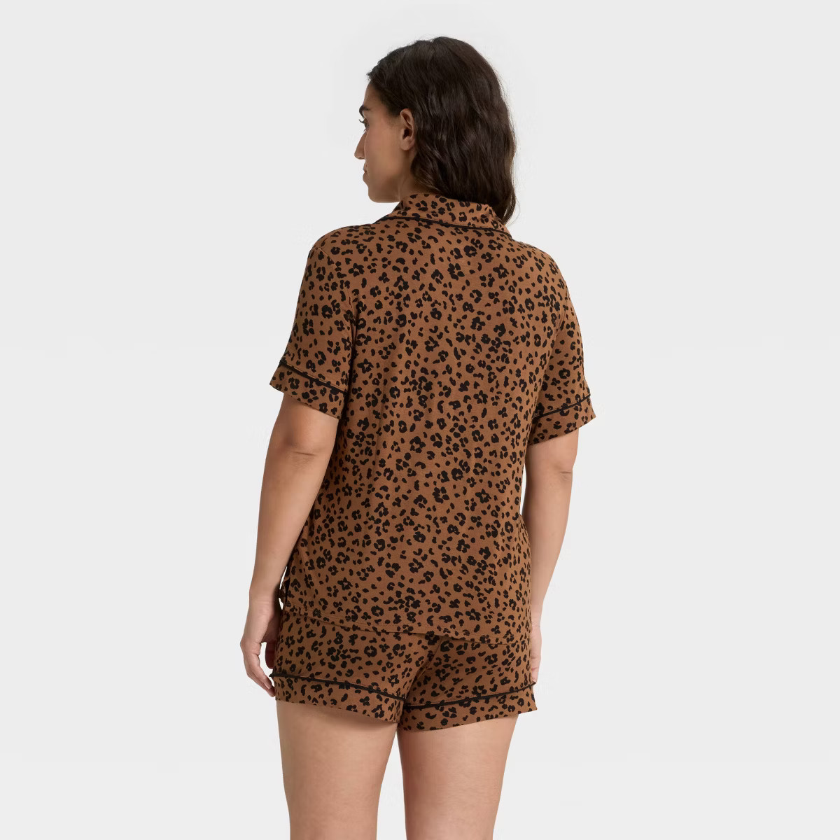 Women's Cloud Knit Leopard Print Short Sleeve Notch Collar Shirt and Shorts Pajama Set - Auden™... | Target