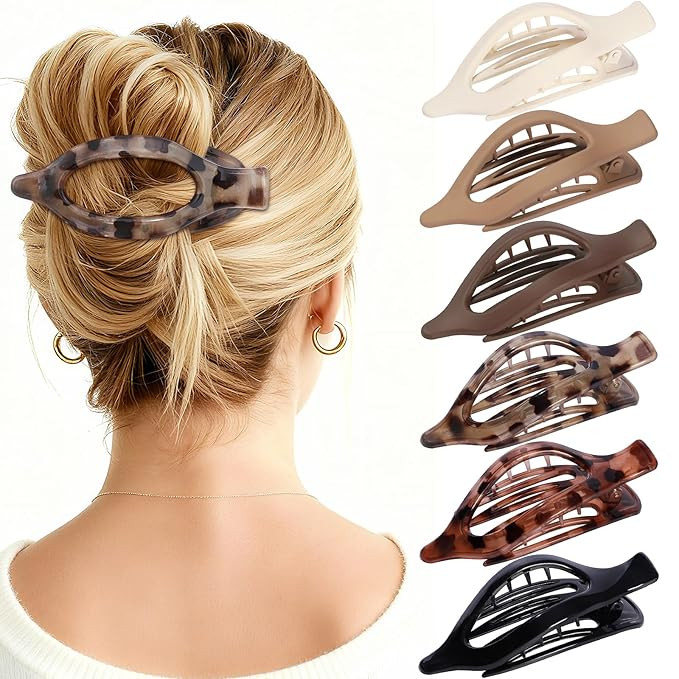 Flat Hair Clips for Women - 6 PCS French Flat Claw Clips Medium Hair Clips for Girls Large Hair C... | Amazon (US)