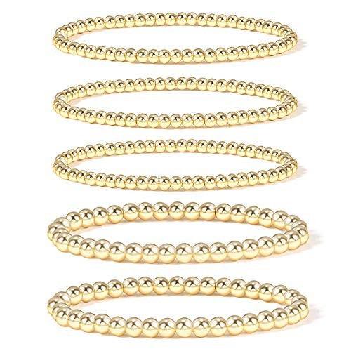 Gold Bead Bracelet for Women,14K Gold Plated Bead Ball Bracelet Stretchable Elastic Bracelet | Amazon (US)