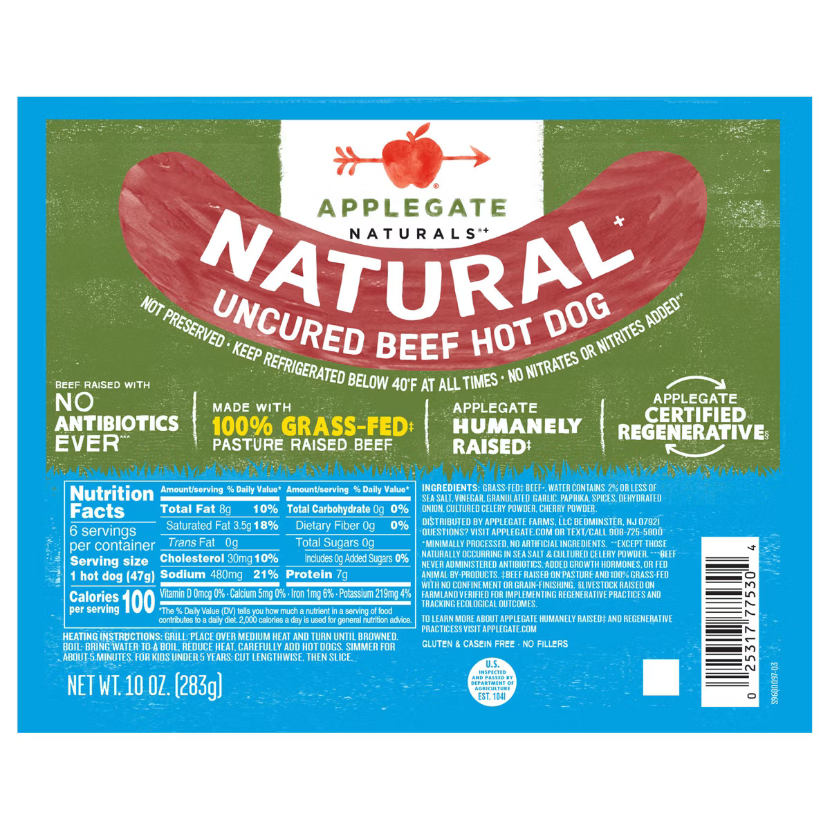 Applegate Natural Grass-Fed Uncured Beef Hot Dog - 10oz | Target