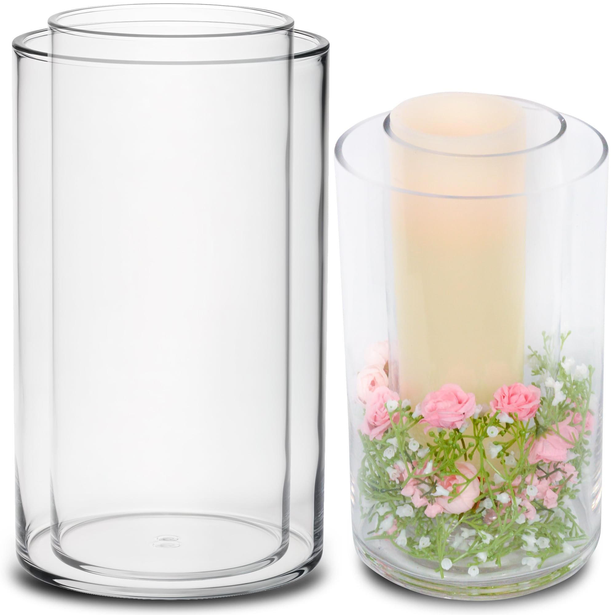 Stackable Tall Glass Vases for Centerpieces | 2-Pack | 6”x10 & 4”x10 | Clear Cylinder Vases |... | Amazon (US)