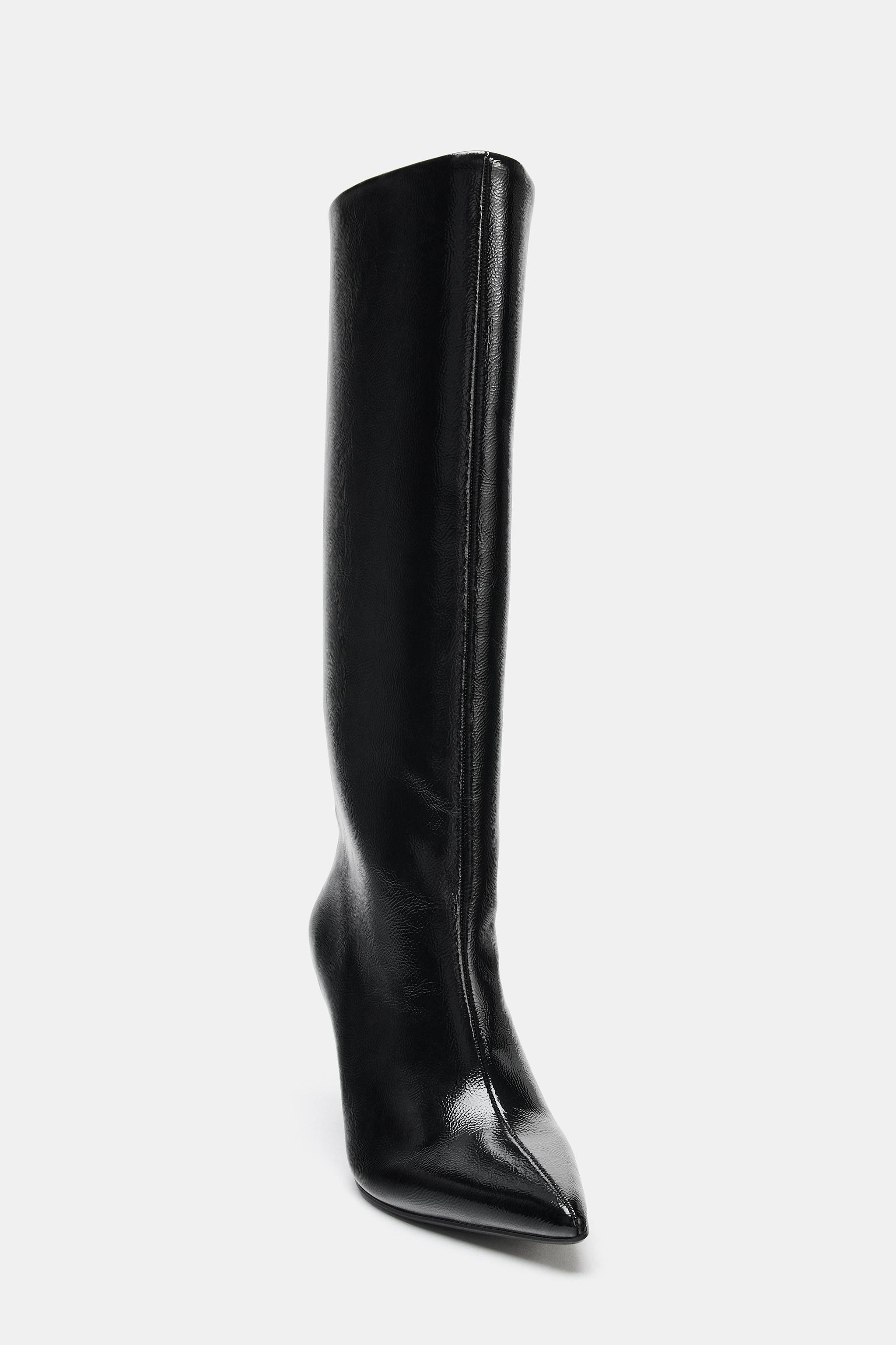 WIDE HEEL PATENT EFFECT BOOTS | Zara US