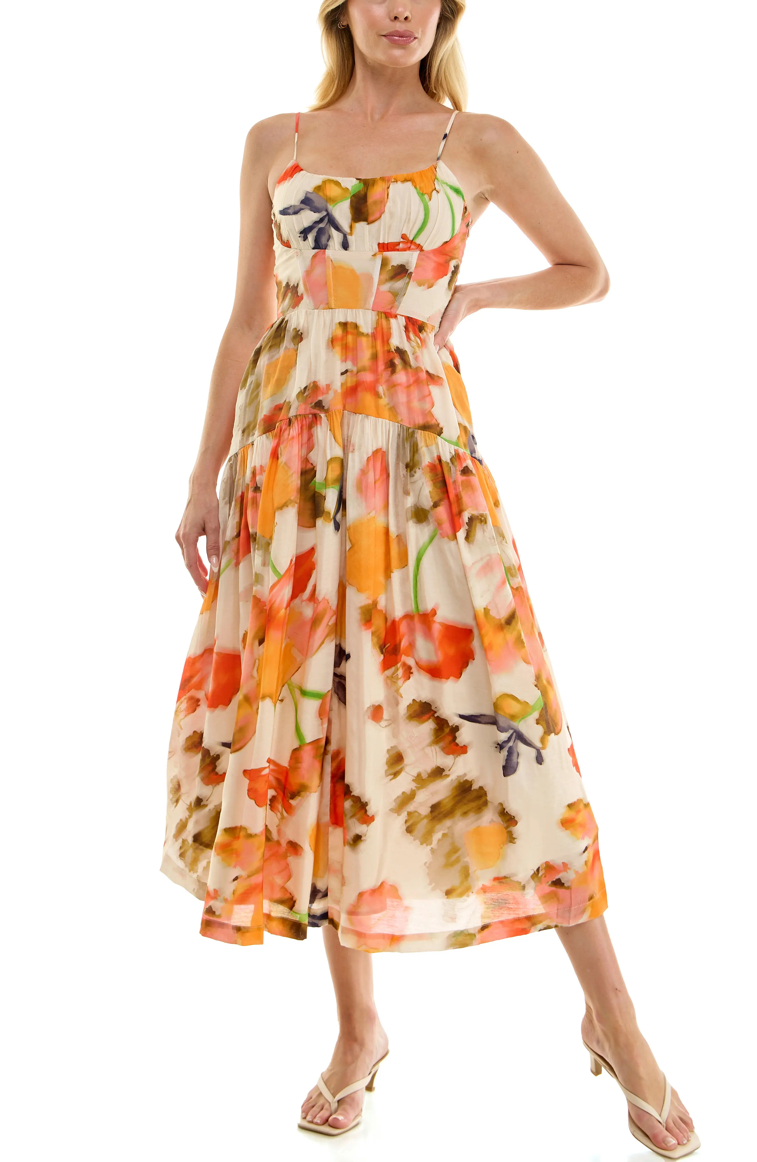 Floral Ruched Bodice Midi Dress (Women) | Nordstrom | Nordstrom