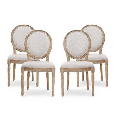 Set of 4 Phinnaeus French Country Fabric Dining Chairs Beige/Natural - Christopher Knight Home | Target