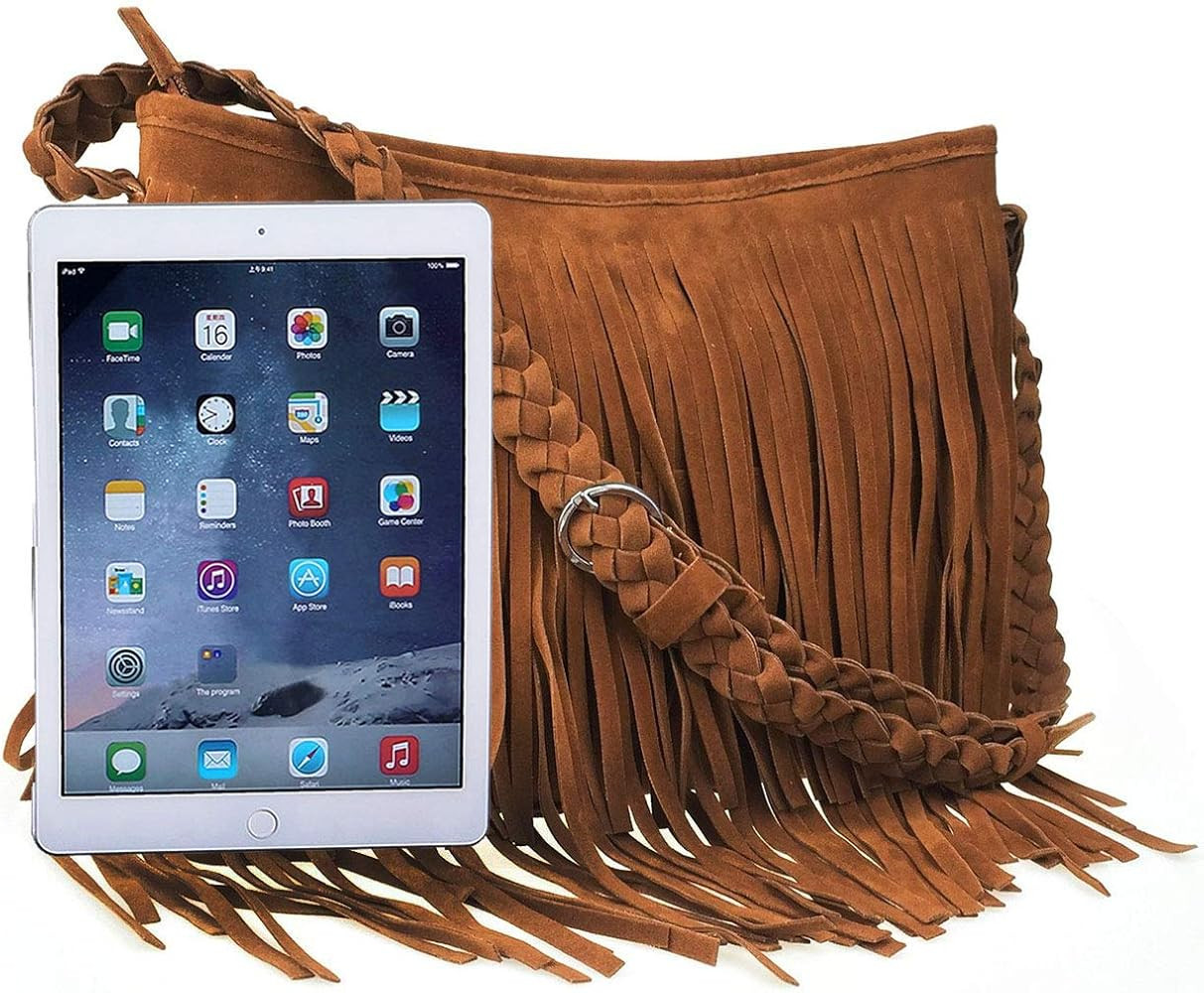 Hippie Suede Fringe Tassel Messenger Bag Women Hobo Shoulder Bags Crossbody Handbag | Amazon (US)
