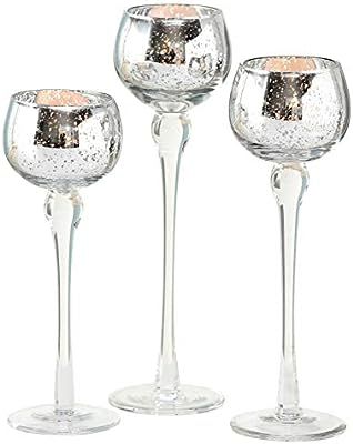 WHW Whole House Worlds Baby Silver Long Stem Candle Holders, Set of 3, Speckled, Silver Lined Cup... | Amazon (US)