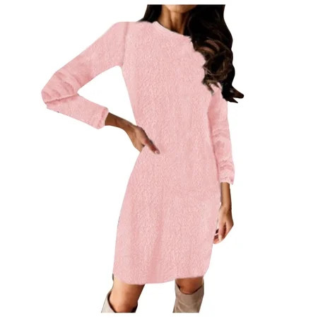 Sayhi Women s O Neck sweater wrapped long sleeve dress Solid Knitted Dress Sweater Dress for Women Long Sleeve | Walmart (US)