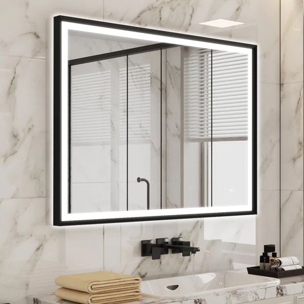 Edlun Backlit and Front light Slope Bathroom Frame Mirror Anti-Fog With Dimmable Light Touch Sens... | Wayfair North America