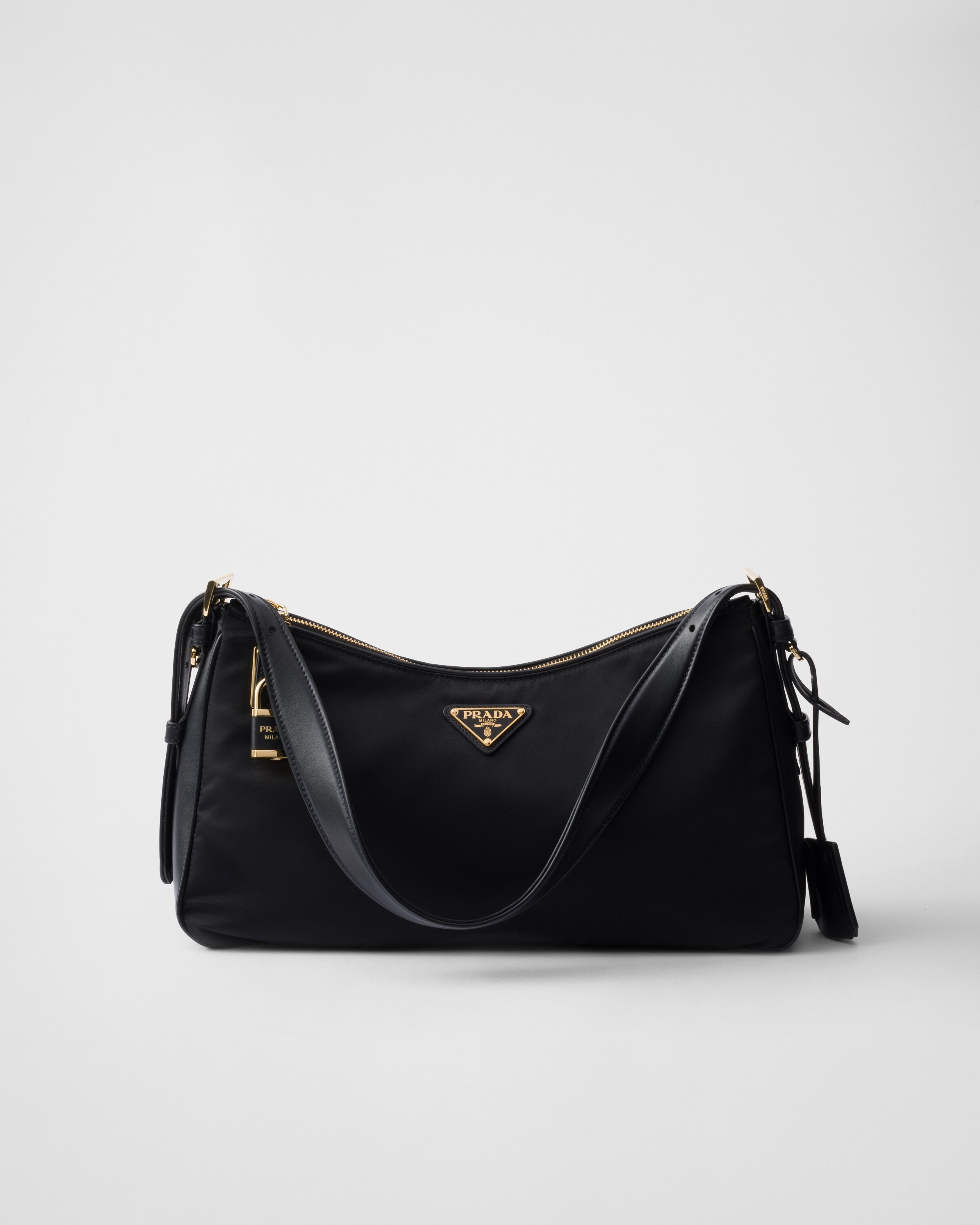 Prada Aimée large Re-Nylon and leather shoulder bag with padlock | Prada US
