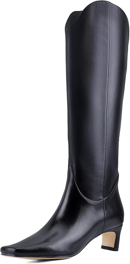 Women's Knee High Boots Square Toe Chunky Heel Slip On Faux Leather Non-Slip Winter Boots Comfort... | Amazon (US)