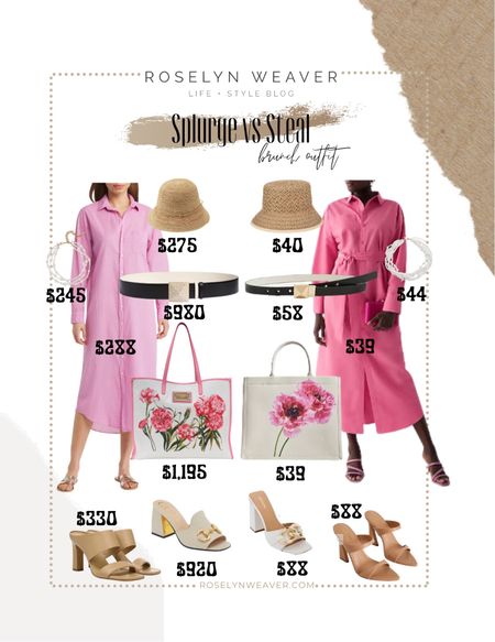 Splurge vs Save - brunch outfit, Mother’s Day outfit 

Pink dress, shirt dress, bucket hat, Valentino belt, layered necklace, flower canvas tote, block heel slides, heel mules, pearl necklace, stud buckle belt 

#LTKshoecrush #LTKstyletip #LTKsalealert