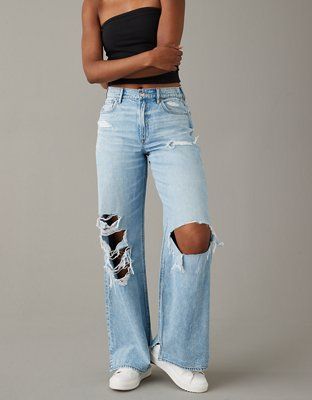 AE Dreamy Drape Super High-Waisted Baggy Wide-Leg Jean | American Eagle Outfitters (US & CA)