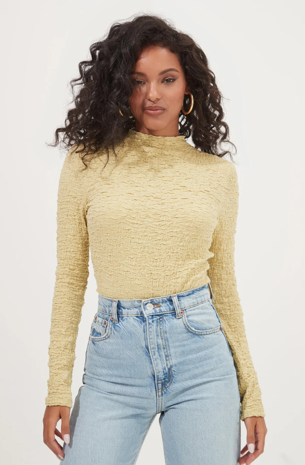 Hawthorne Mock Neck Crinkled Open Back Bodysuit | ASTR The Label (US)