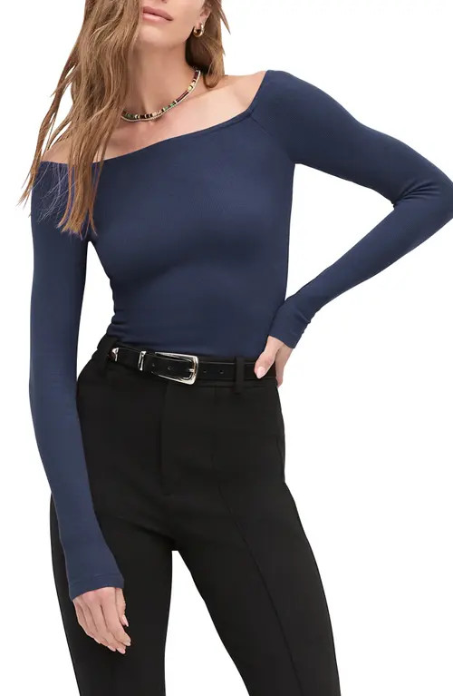 Favorite Daughter The Sydney Off the Shoulder Long Sleeve Top in Navy at Nordstrom, Size Large | Nordstrom