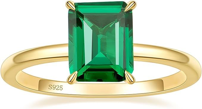 Gloffery 3CT 925 Sterling Silver Engagement Rings for Women Solitaire Created Green Emerald Simpl... | Amazon (US)