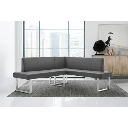 Armen Living Amanda Contemporary Nook Corner Dining Bench in Gray Faux Leather and Chrome Finish | Walmart (US)