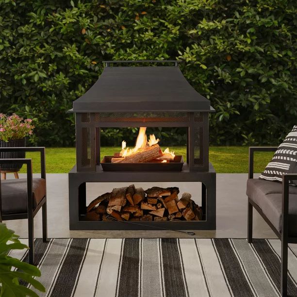 Mainstays 45-Inch Outdoor Steel Fireplace with Chimney - Walmart.com | Walmart (US)
