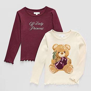 Grayson Little Toddler Girls Crew Neck Long Sleeve Regular Fit 2-pc. Graphic T-Shirt, Color: Whit... | JCPenney