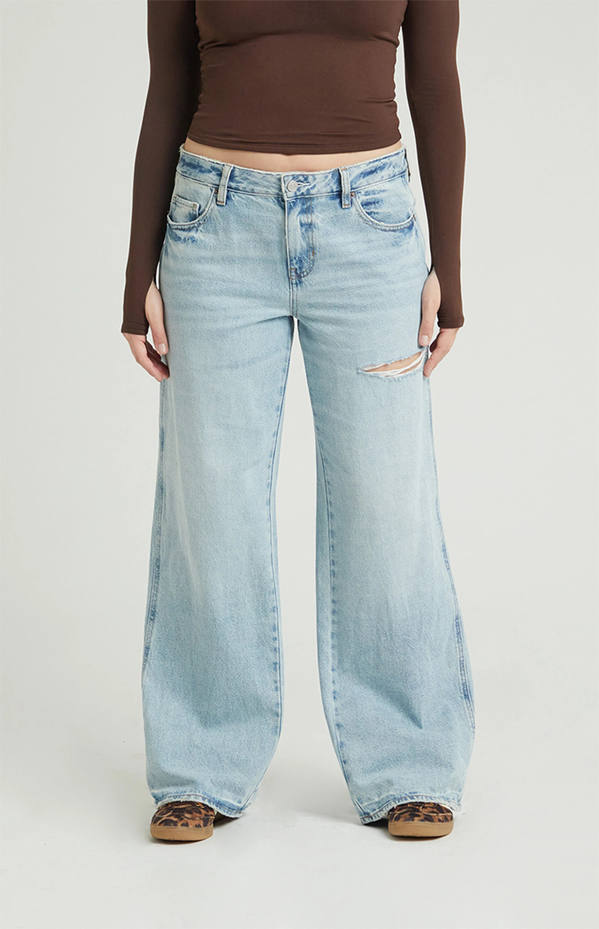 PacSun Casey Light Indigo Ripped Low Rise Baggy Jeans | PacSun