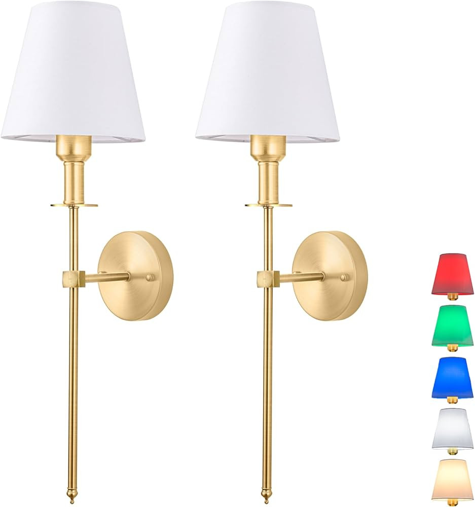 Battery Operated Gold Wall Sconce Set Of 2,not Hardwired Fixture Wireless Wall Light ,dimmable Pi... | Amazon (US)