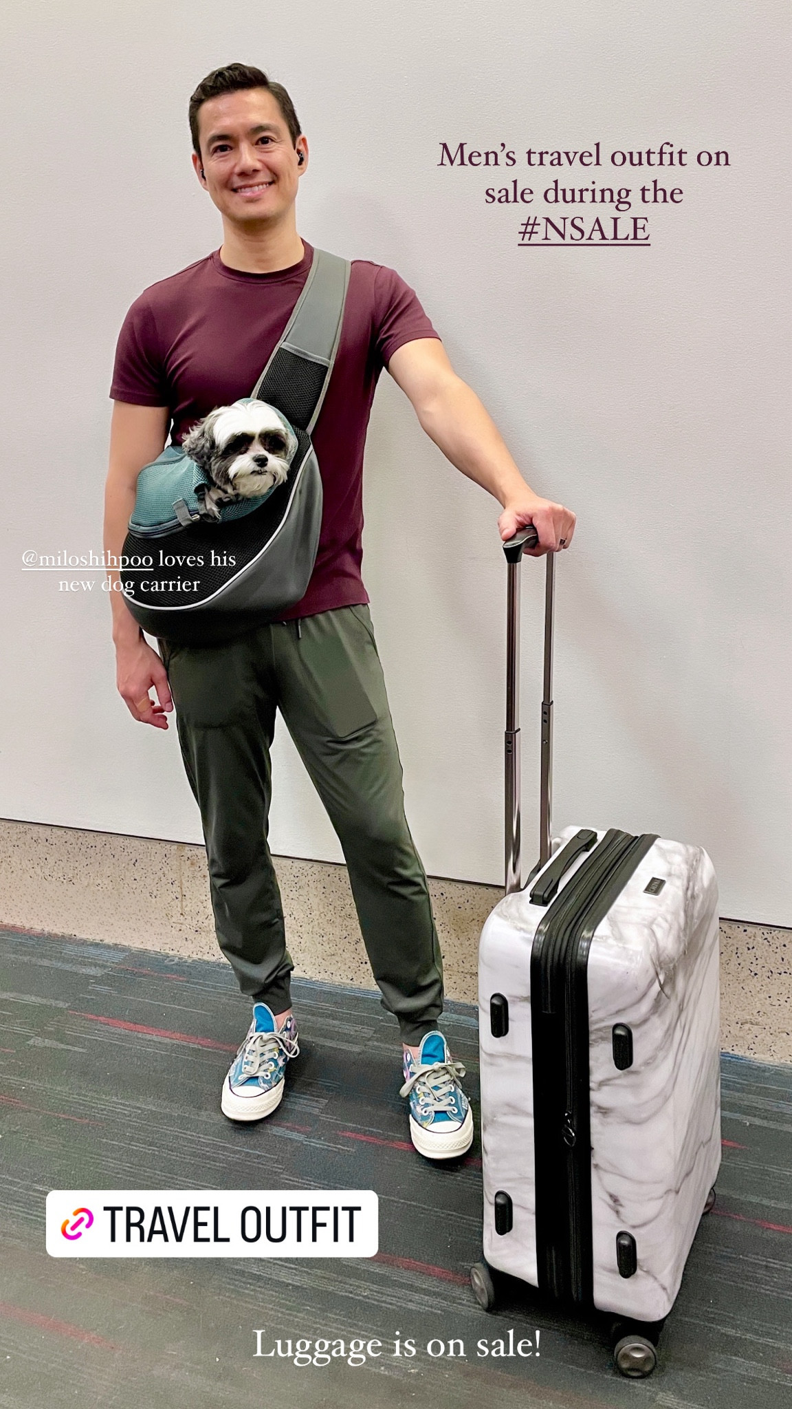 Men’s travel outfit ✈️ The hubby’s favorite T-shirt and joggers on sale from the NSALE. We also got a new dog carrier for Milo that is comfortable for us and him while traveling. Our marble carryon luggage is also on sale!

Men’s travel outfit, men’s airport outfit, men’s T-shirt, men’s joggers, luggage, dog carrier, travel essentials, The Stylizt 



#LTKMens #LTKxNSale #LTKTravel