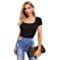 SheIn Women's Short Sleeve Square Neck Tee Tops Slim Fit Solid Basics T-Shirt | Amazon (US)