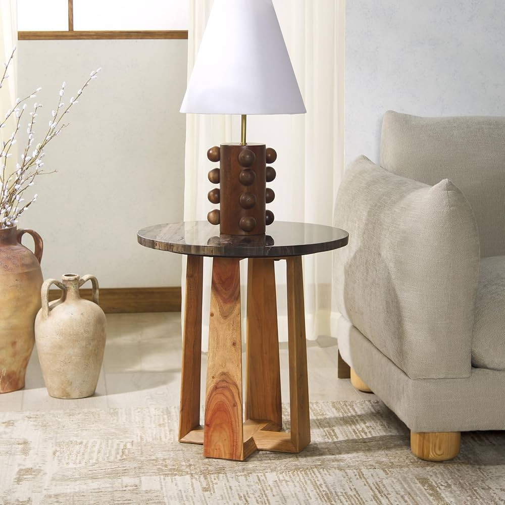 SAFAVIEH Couture Collection - Trenton Brown Marble Accent Table, Round Top with Sculptural Wood B... | Amazon (US)