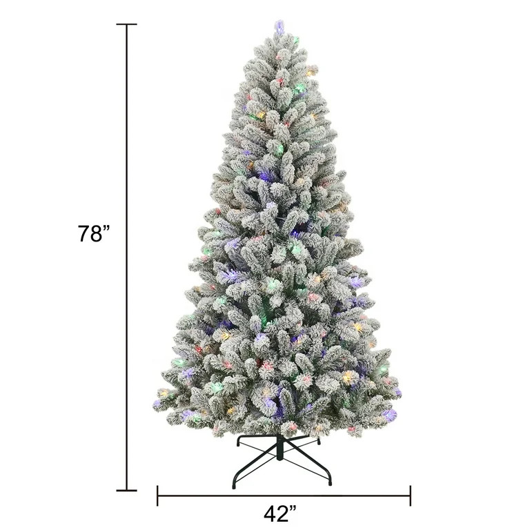 6.5' Pre-Lit Green Flocked Frisco Pine Artificial Christmas Tree with 250 Color-changing LED Ligh... | Walmart (US)
