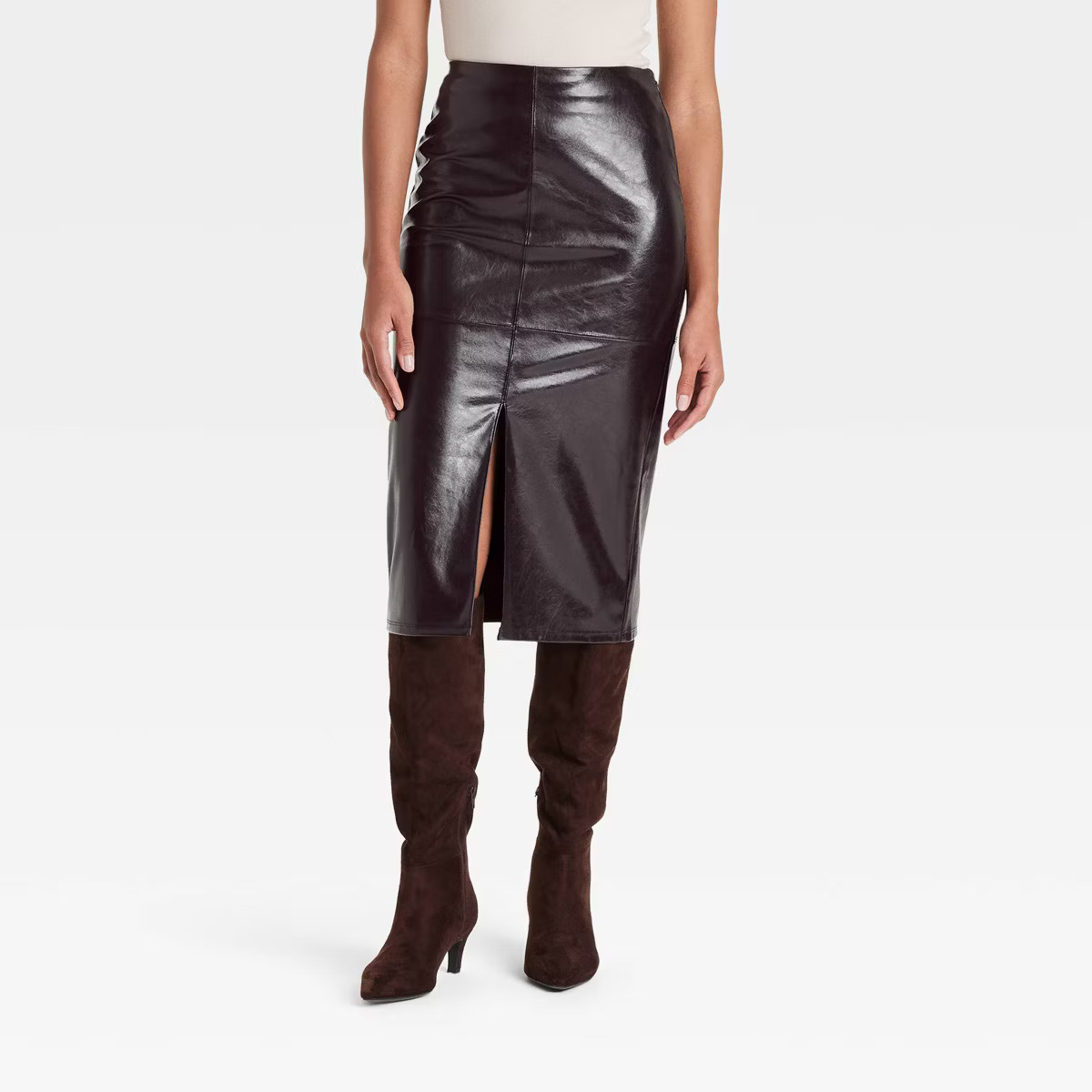 Women's Faux Leather Midi Skirt - A New Day™ Brown | Target