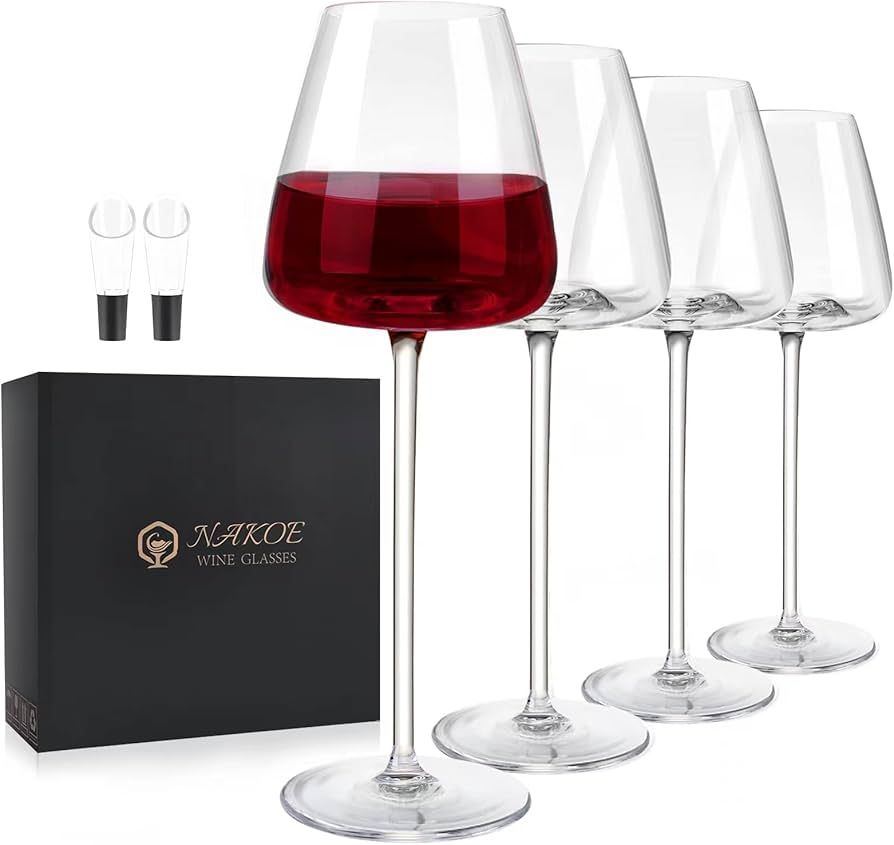 NAKOE Wine Glasses Set of 4, Hand-Blown Ultra-thin Wine Glasses -20 OZ, Clear Premium Crystal Gla... | Amazon (US)