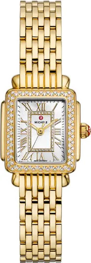 Mini Deco Madison Two-Tone 18K Gold Plate Diamond Bracelet Watch, 23mm x 24mm | Nordstrom